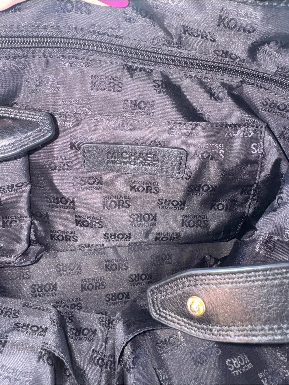 Michael Kors Black Leather Shoulder Bag with Gold-Tone Accents